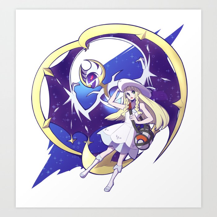 Sun and Moon Lunala and Lille Nebby Art Print by Otaku PokeVision